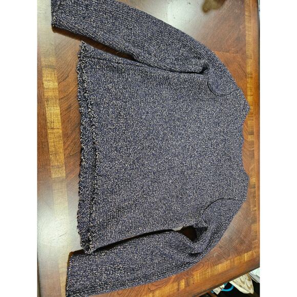 Eileen Fisher Woman's Wool Cotton Fringe Hem Sweater Bateau Neckline M Navy Blue - Picture 6 of 6